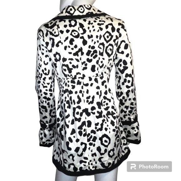 Sele Black and White Animal Print Midi Jacket Coat Size M - Picture 2 of 8